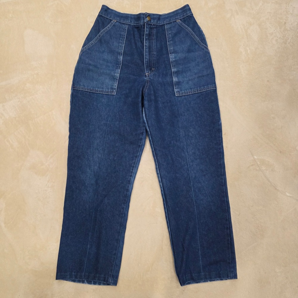 Vtg 70s Sears High Waist Denim Jeans Front Patch Pockets Womens 14 USA Made